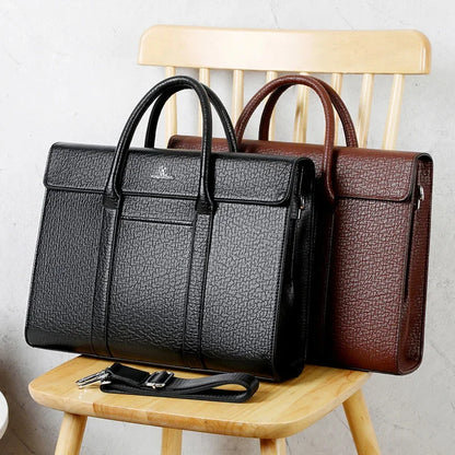 New Business Genuine Leather Men's Briefcase Retro Laptop Large Capacity Documents Handbag Male Daily Shoulder Bag