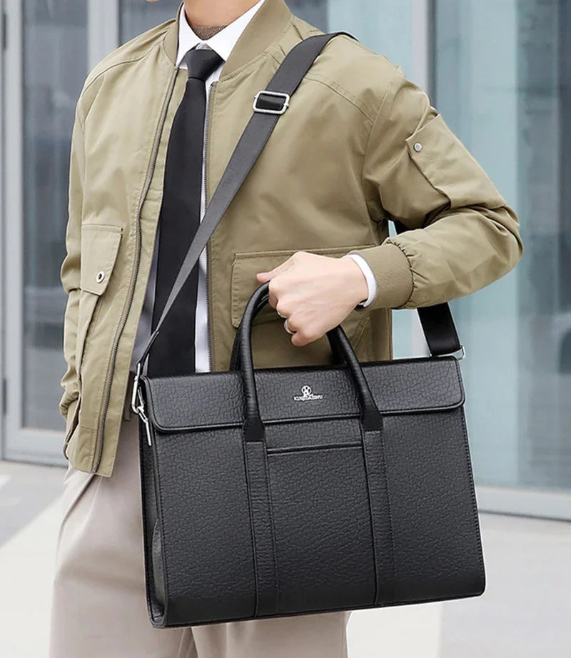 New Business Genuine Leather Men's Briefcase Retro Laptop Large Capacity Documents Handbag Male Daily Shoulder Bag