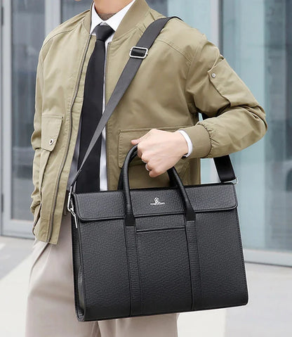 New Business Genuine Leather Men's Briefcase Retro Laptop Large Capacity Documents Handbag Male Daily Shoulder Bag