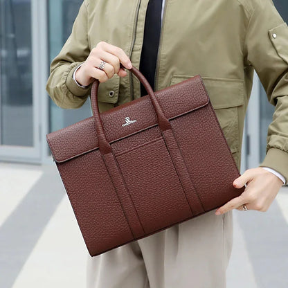 New Business Genuine Leather Men's Briefcase Retro Laptop Large Capacity Documents Handbag Male Daily Shoulder Bag