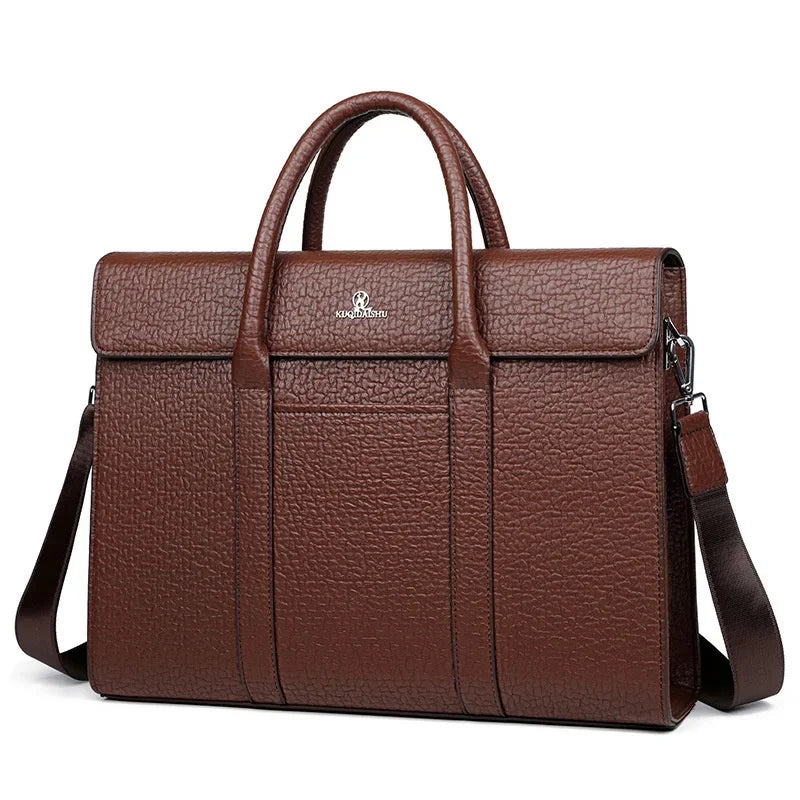New Business Genuine Leather Men's Briefcase Retro Laptop Large Capacity Documents Handbag Male Daily Shoulder Bag