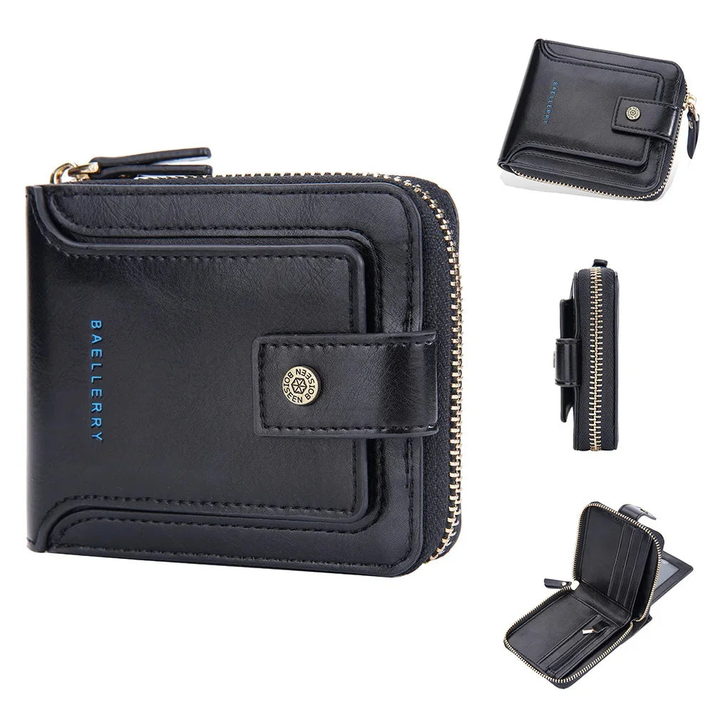 New Business Man Short Wallet Fashion Leather Coin Purse Vintage Zipper Men's Card Holder Large Capacity Money Clip