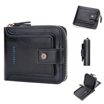 New Business Man Short Wallet Fashion Leather Coin Purse Vintage Zipper Men's Card Holder Large Capacity Money Clip
