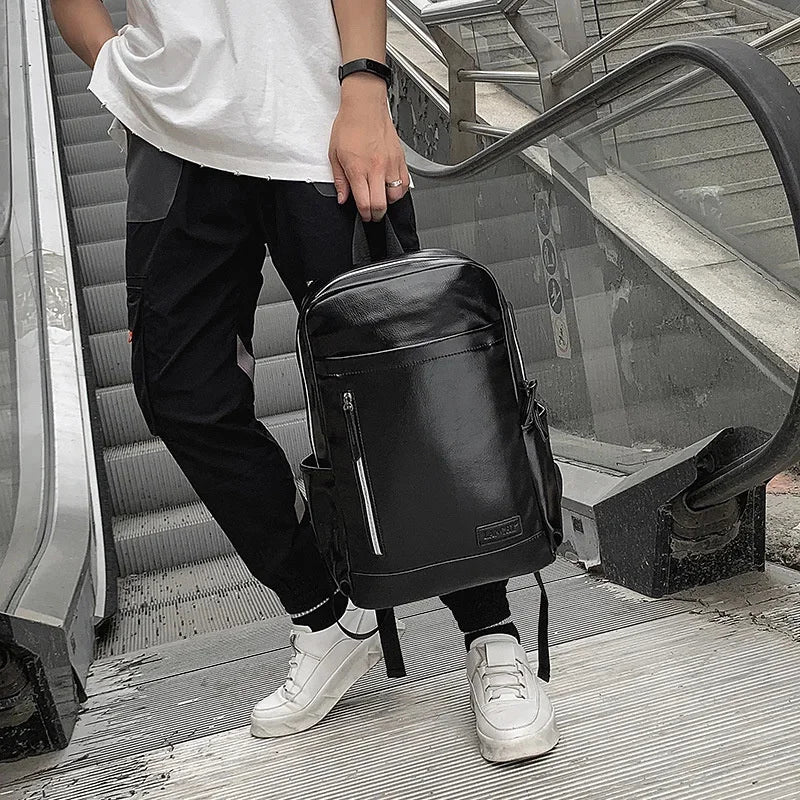 New Business Men Leather Korean Style Schoolbag Large Capacity Laptop Bag Luxury Waterproof Male Travel Backpack
