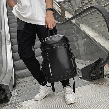 New Business Men Leather Korean Style Schoolbag Large Capacity Laptop Bag Luxury Waterproof Male Travel Backpack