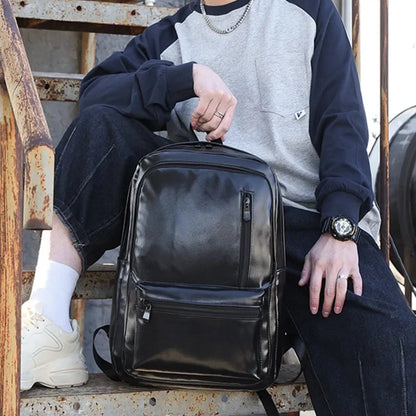New Business Men PU Leather Casual Travel Backpack Male Luxury Black Laptop Bag Large Capacity Student Schoolbag