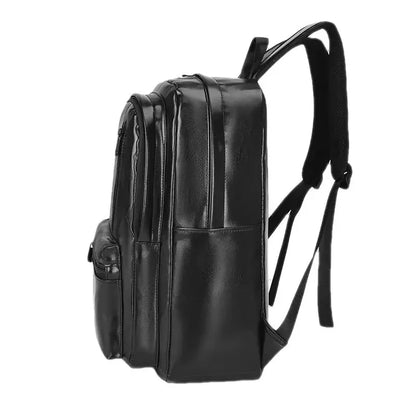 New Business Men PU Leather Casual Travel Backpack Male Luxury Black Laptop Bag Large Capacity Student Schoolbag
