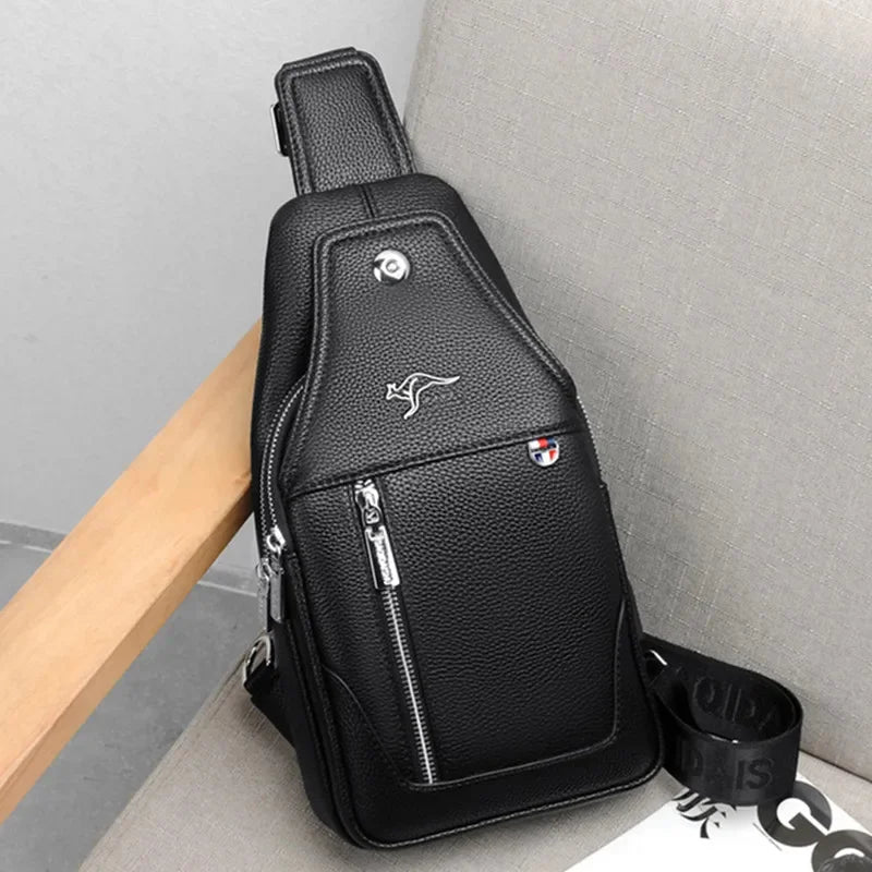 New Business Men's Chest Fashion Leather Shoulder Messenger USB Charging Crossbody Travel Male Sling Bag