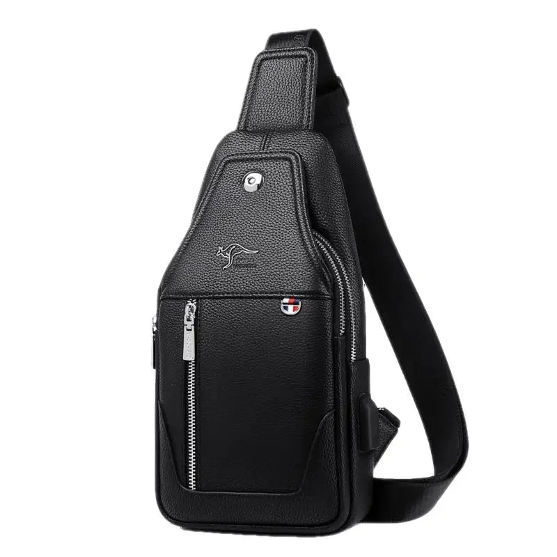 New Business Men's Chest Fashion Leather Shoulder Messenger USB Charging Crossbody Travel Male Sling Bag