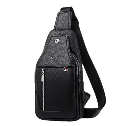 New Business Men's Chest Fashion Leather Shoulder Messenger USB Charging Crossbody Travel Male Sling Bag