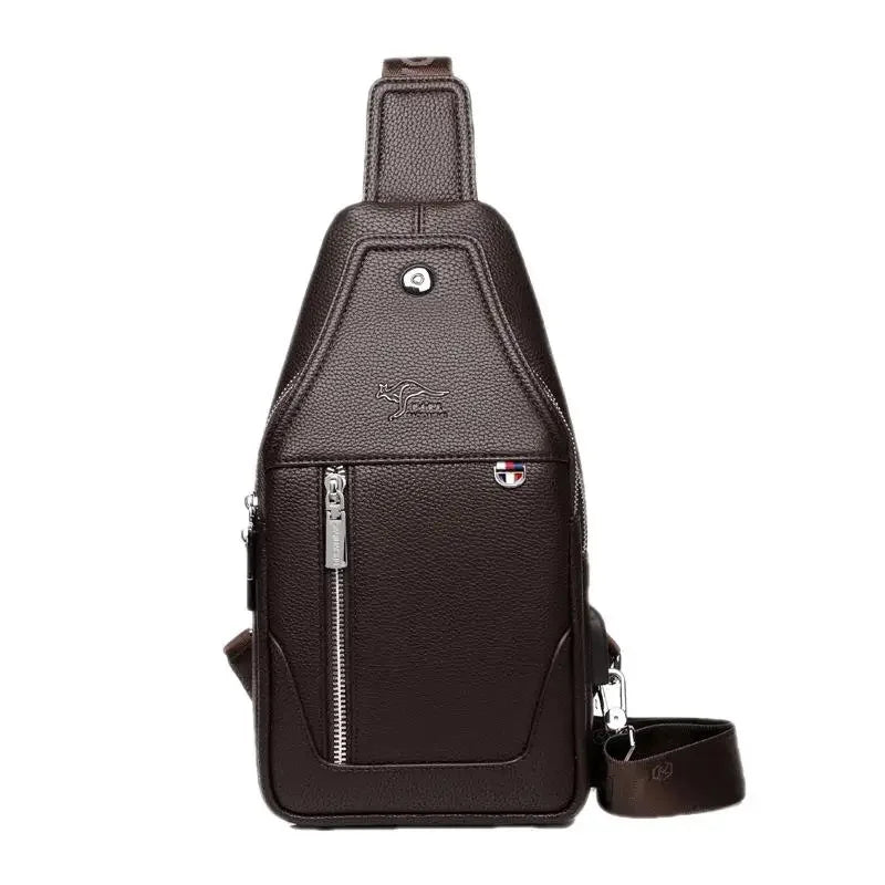 New Business Men's Chest Fashion Leather Shoulder Messenger USB Charging Crossbody Travel Male Sling Bag