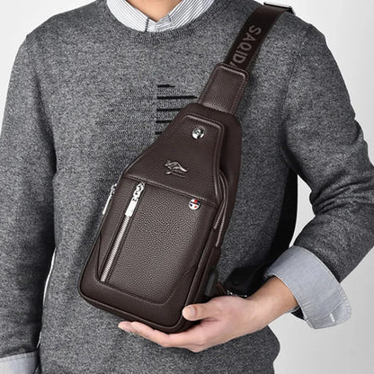 New Business Men's Chest Fashion Leather Shoulder Messenger USB Charging Crossbody Travel Male Sling Bag