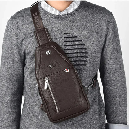 New Business Men's Chest Fashion Leather Shoulder Messenger USB Charging Crossbody Travel Male Sling Bag