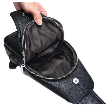 New Business Men's Chest Fashion Leather Shoulder Messenger USB Charging Crossbody Travel Male Sling Bag