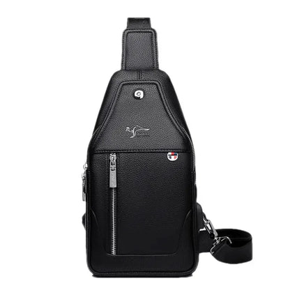 New Business Men's Chest Fashion Leather Shoulder Messenger USB Charging Crossbody Travel Male Sling Bag