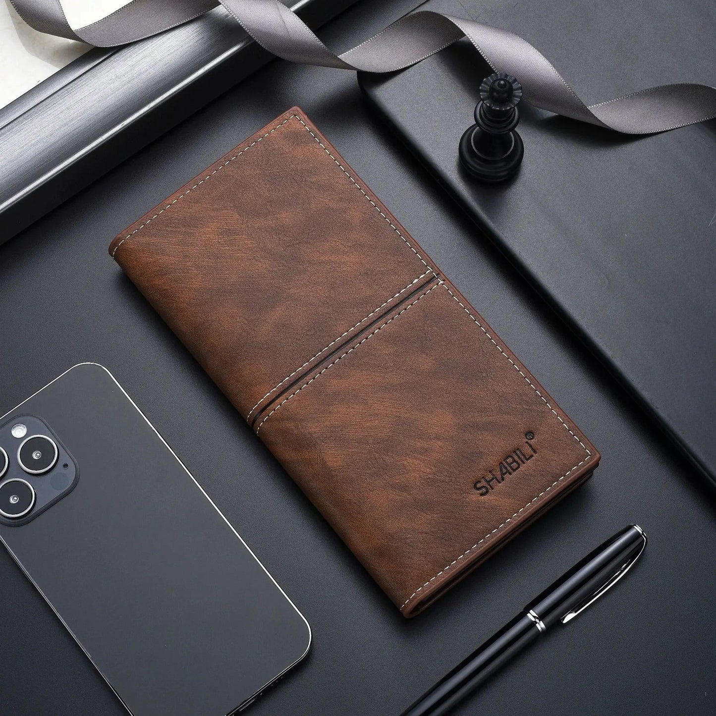 New Business Men's Long Wallet Multi Slots Coin Purses PU Leather Man Card Holder Slim Money Clip