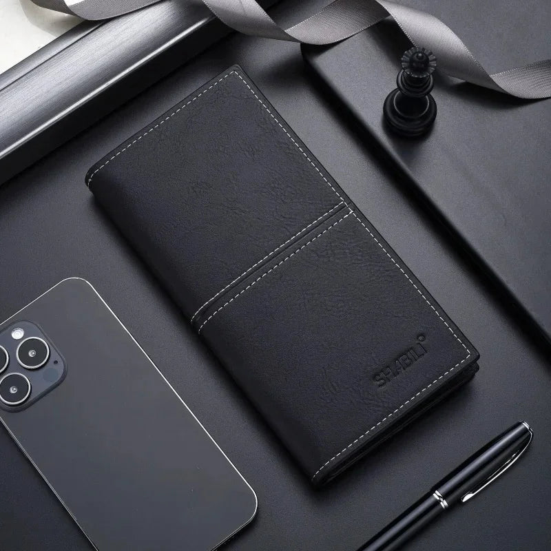 New Business Men's Long Wallet Multi Slots Coin Purses PU Leather Man Card Holder Slim Money Clip