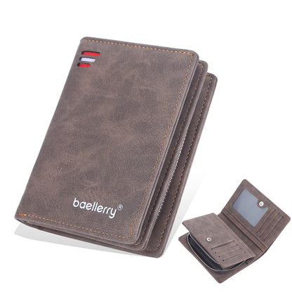 New Business Style Leather Wallets for Men Large Capacity Cards Slot with Zipper Coin Purse Drop Shipping Mini Men's Wallet