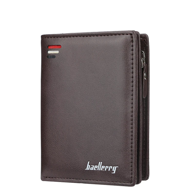 New Business Style Leather Wallets for Men Large Capacity Cards Slot with Zipper Coin Purse Drop Shipping Mini Men's Wallet