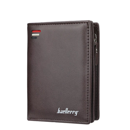 New Business Style Leather Wallets for Men Large Capacity Cards Slot with Zipper Coin Purse Drop Shipping Mini Men's Wallet