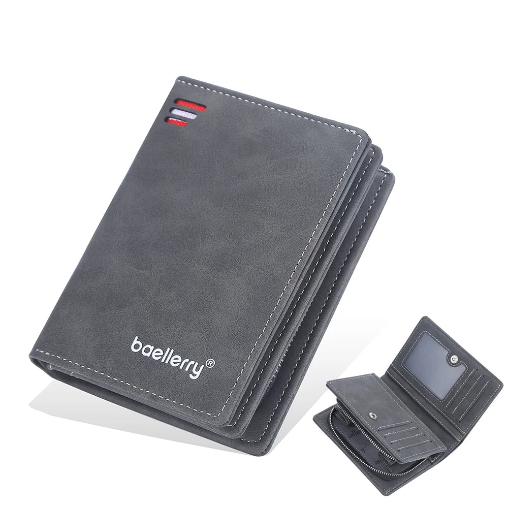 New Business Style Leather Wallets for Men Large Capacity Cards Slot with Zipper Coin Purse Drop Shipping Mini Men's Wallet