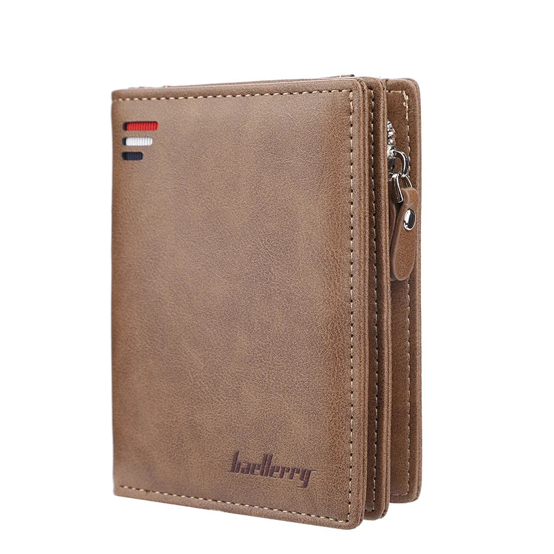 New Business Style Leather Wallets for Men Large Capacity Cards Slot with Zipper Coin Purse Drop Shipping Mini Men's Wallet