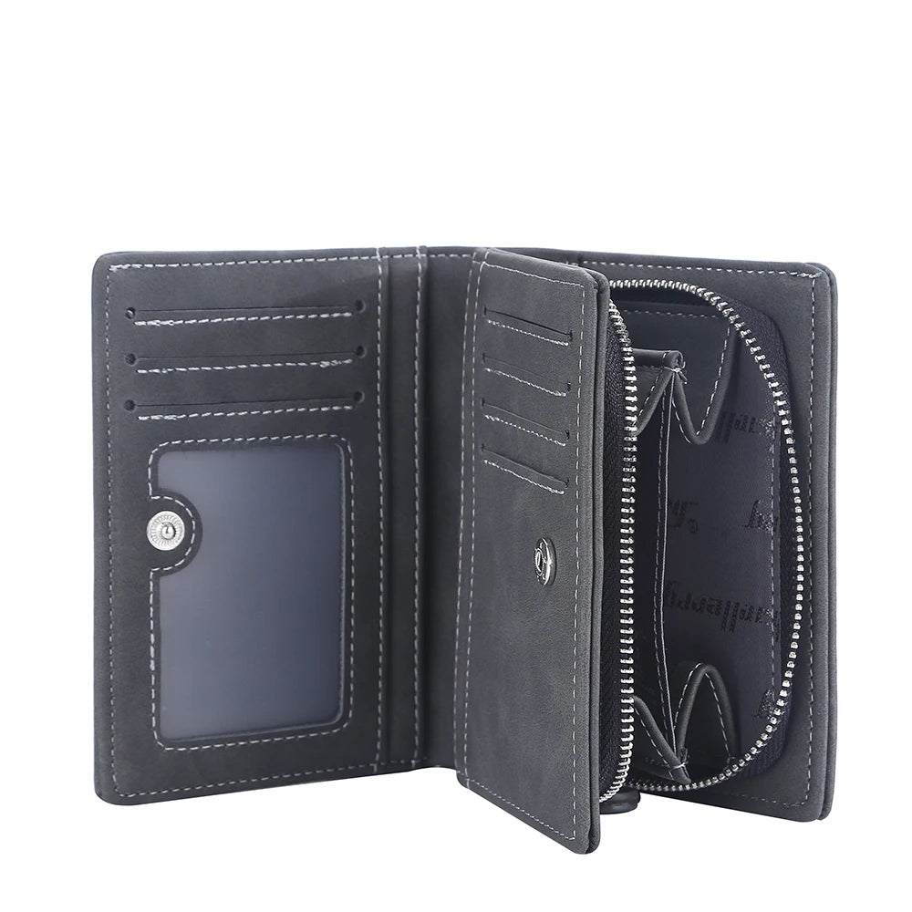 New Business Style Leather Wallets for Men Large Capacity Cards Slot with Zipper Coin Purse Drop Shipping Mini Men's Wallet