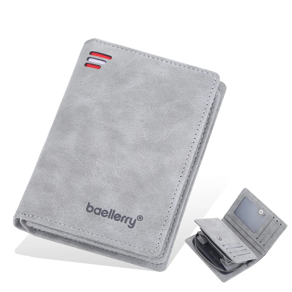 New Business Style Leather Wallets for Men Large Capacity Cards Slot with Zipper Coin Purse Drop Shipping Mini Men's Wallet