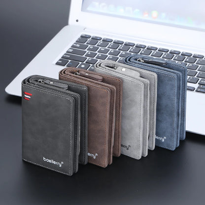 New Business Style Leather Wallets for Men Large Capacity Cards Slot with Zipper Coin Purse Drop Shipping Mini Men's Wallet