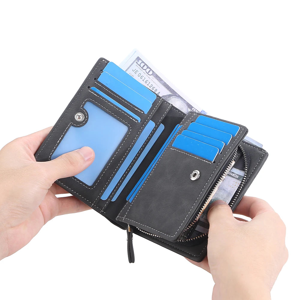 New Business Style Leather Wallets for Men Large Capacity Cards Slot with Zipper Coin Purse Drop Shipping Mini Men's Wallet
