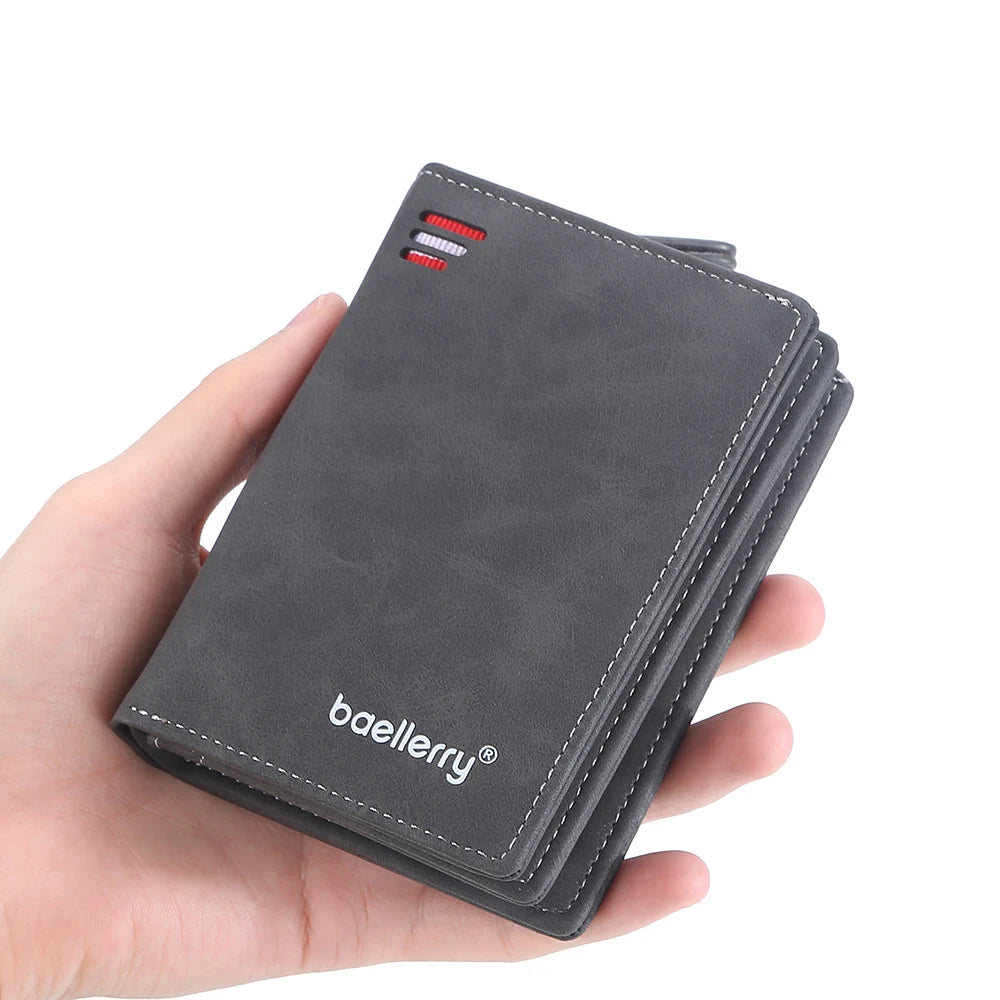 New Business Style Leather Wallets for Men Large Capacity Cards Slot with Zipper Coin Purse Drop Shipping Mini Men's Wallet
