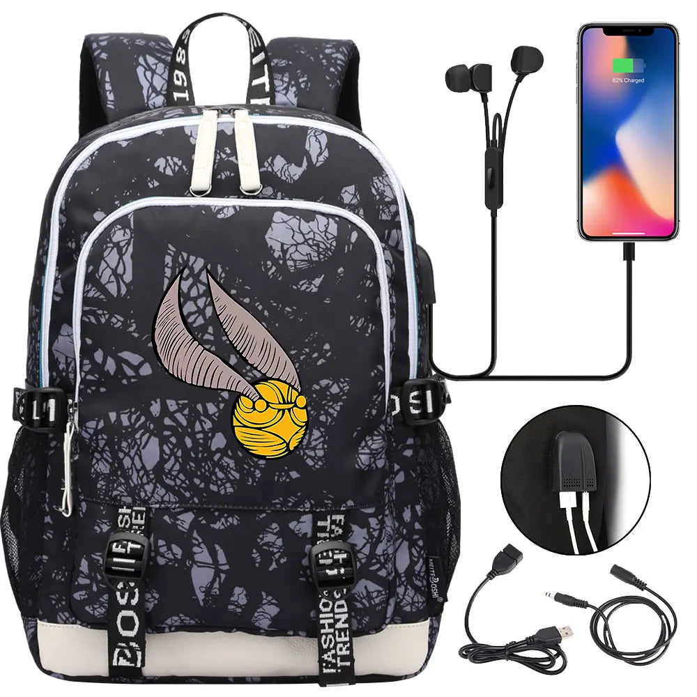 New Cartoon Owl Magic School Teenager USB Charging Laptop Backpack Women Men Rucksack Kids Book Bag Mochila Travel Bagpack