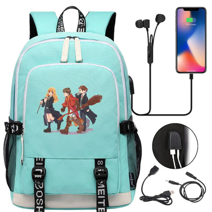 New Cartoon Owl Magic School Teenager USB Charging Laptop Backpack Women Men Rucksack Kids Book Bag Mochila Travel Bagpack