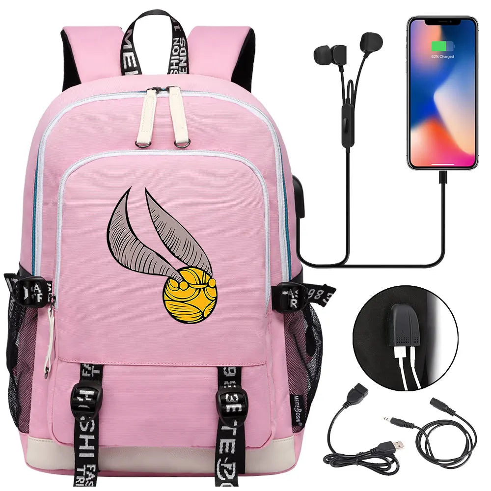 New Cartoon Owl Magic School Teenager USB Charging Laptop Backpack Women Men Rucksack Kids Book Bag Mochila Travel Bagpack