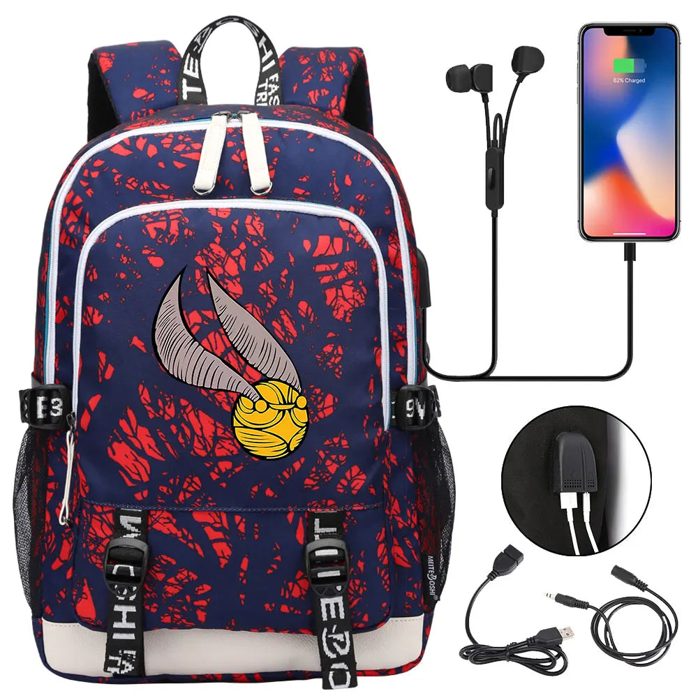 New Cartoon Owl Magic School Teenager USB Charging Laptop Backpack Women Men Rucksack Kids Book Bag Mochila Travel Bagpack