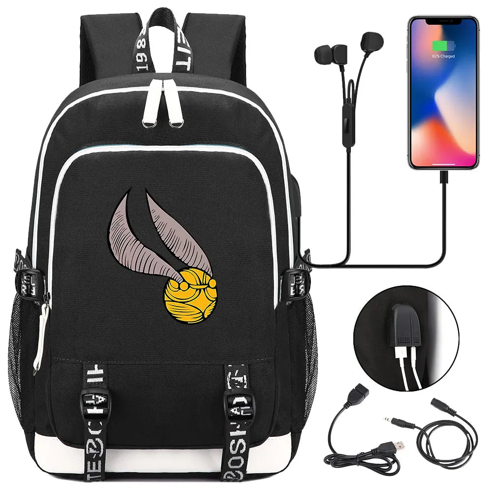 New Cartoon Owl Magic School Teenager USB Charging Laptop Backpack Women Men Rucksack Kids Book Bag Mochila Travel Bagpack