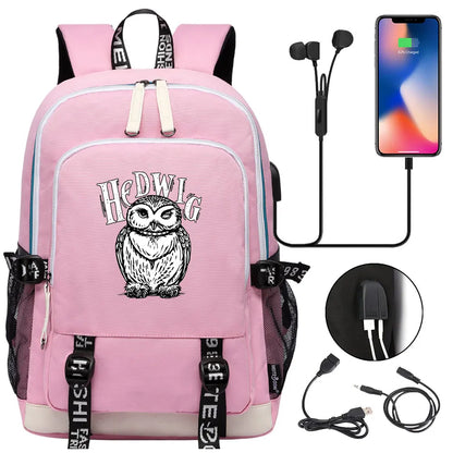 New Cartoon Owl Magic School Teenager USB Charging Laptop Backpack Women Men Rucksack Kids Book Bag Mochila Travel Bagpack