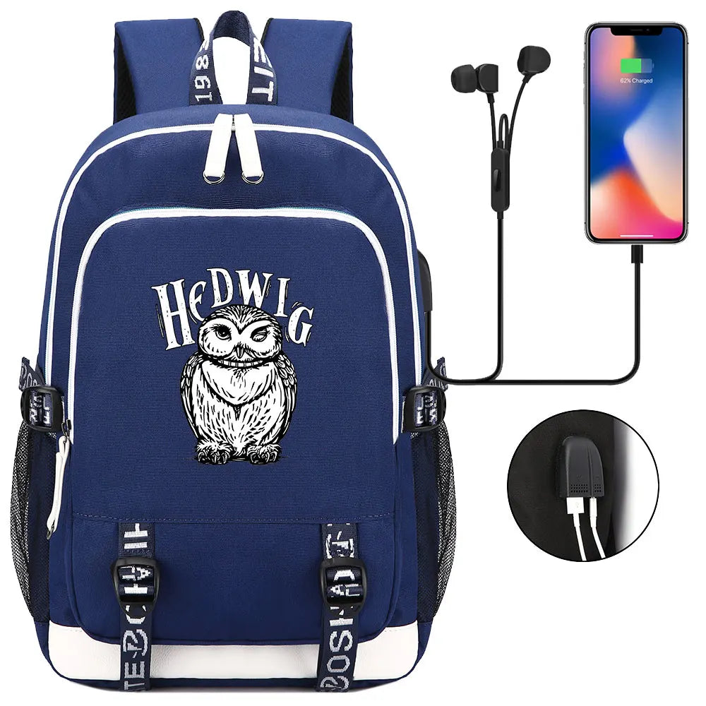 New Cartoon Owl Magic School Teenager USB Charging Laptop Backpack Women Men Rucksack Kids Book Bag Mochila Travel Bagpack