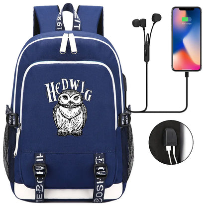 New Cartoon Owl Magic School Teenager USB Charging Laptop Backpack Women Men Rucksack Kids Book Bag Mochila Travel Bagpack