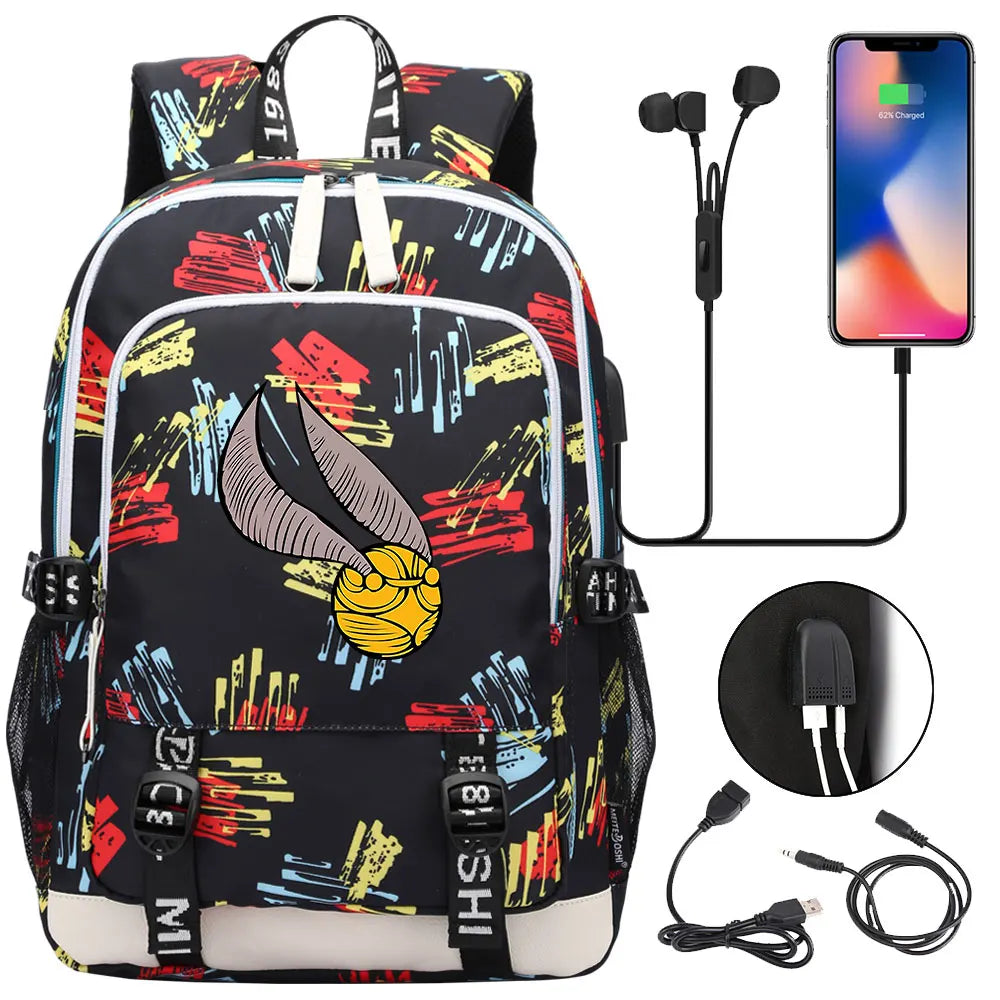 New Cartoon Owl Magic School Teenager USB Charging Laptop Backpack Women Men Rucksack Kids Book Bag Mochila Travel Bagpack