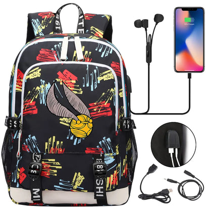 New Cartoon Owl Magic School Teenager USB Charging Laptop Backpack Women Men Rucksack Kids Book Bag Mochila Travel Bagpack