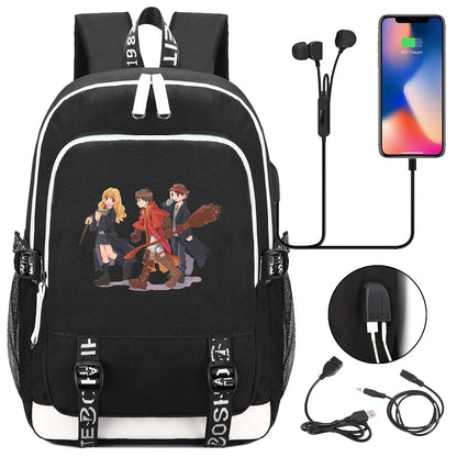New Cartoon Owl Magic School Teenager USB Charging Laptop Backpack Women Men Rucksack Kids Book Bag Mochila Travel Bagpack