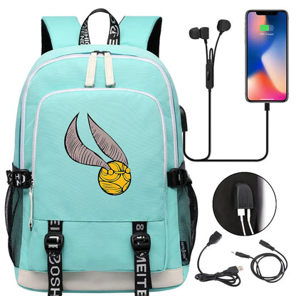 New Cartoon Owl Magic School Teenager USB Charging Laptop Backpack Women Men Rucksack Kids Book Bag Mochila Travel Bagpack