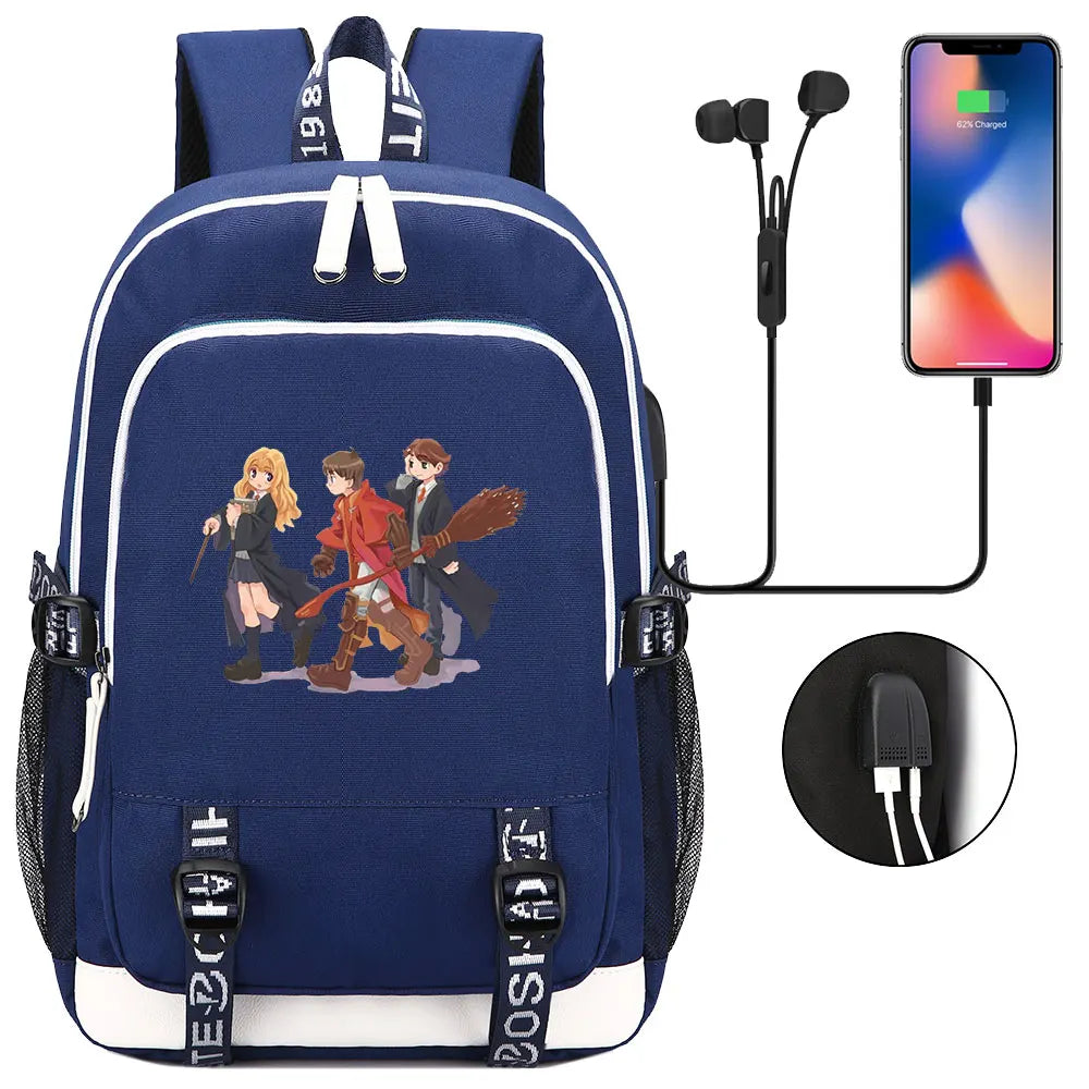 New Cartoon Owl Magic School Teenager USB Charging Laptop Backpack Women Men Rucksack Kids Book Bag Mochila Travel Bagpack