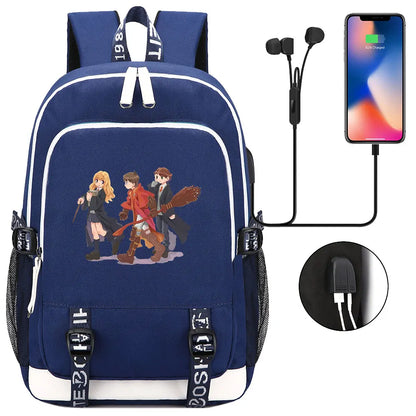 New Cartoon Owl Magic School Teenager USB Charging Laptop Backpack Women Men Rucksack Kids Book Bag Mochila Travel Bagpack