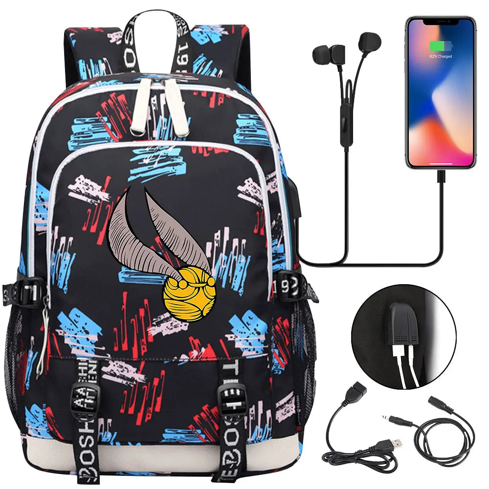 New Cartoon Owl Magic School Teenager USB Charging Laptop Backpack Women Men Rucksack Kids Book Bag Mochila Travel Bagpack