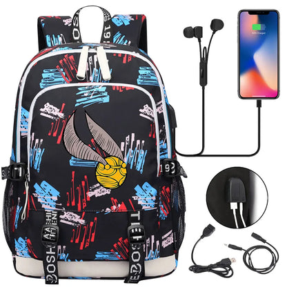 New Cartoon Owl Magic School Teenager USB Charging Laptop Backpack Women Men Rucksack Kids Book Bag Mochila Travel Bagpack