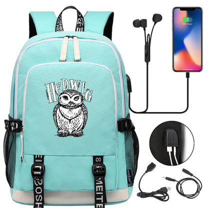 New Cartoon Owl Magic School Teenager USB Charging Laptop Backpack Women Men Rucksack Kids Book Bag Mochila Travel Bagpack