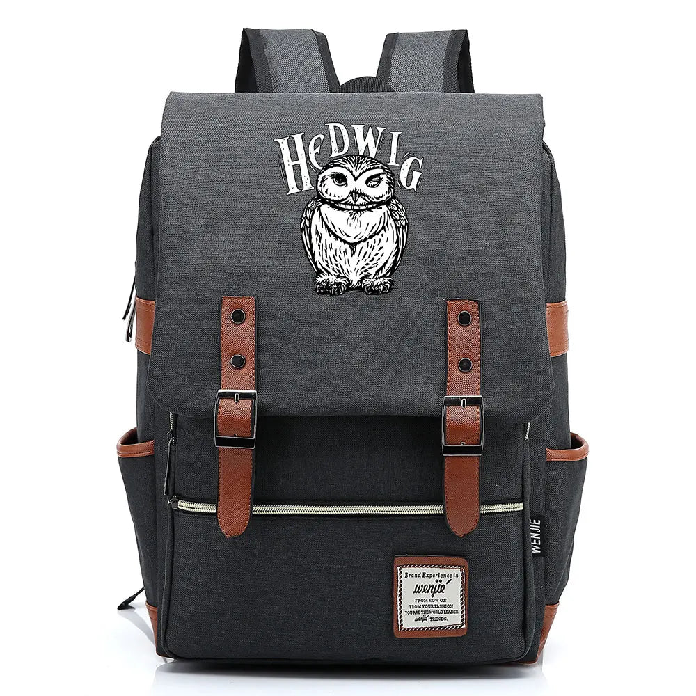 New Cartoon Owl Printed Boys Girls Kids Student School Book Bags Teenagers Canvas Women Bagpack Men Laptop Travel Backpack