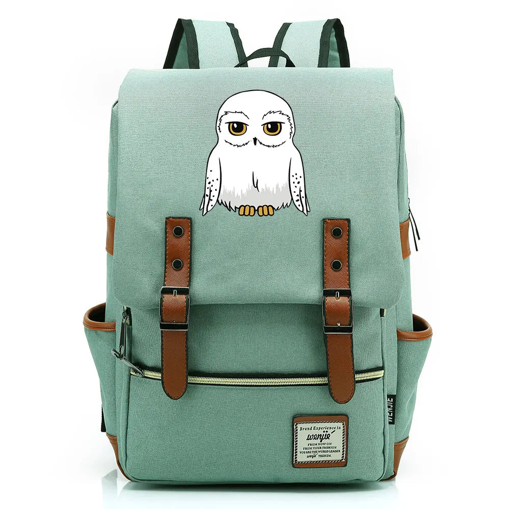 New Cartoon Owl Printed Boys Girls Kids Student School Book Bags Teenagers Canvas Women Bagpack Men Laptop Travel Backpack